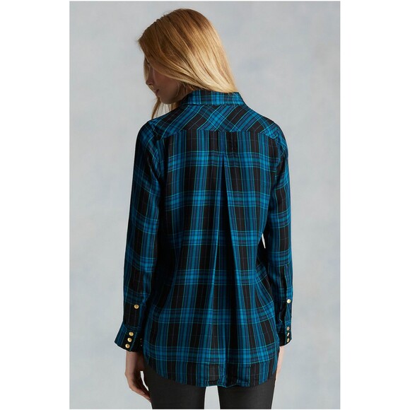 New Womens Designer True Religion S Plaid Top Logo Black Purple NWT Tunic Zip - Picture 4 of 7